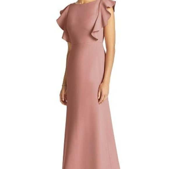 New Dessert Rose Crepe Dress, Ruffle Flutter Sleeve Bridesmaid Formal Dessy - Picture 15 of 16